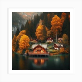 Autumn Lake House Art Print