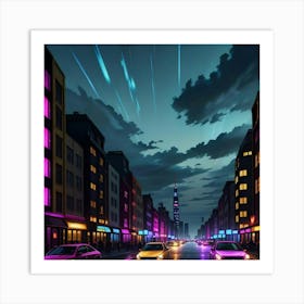 Reflections of the City Rain and Neon United Art Print