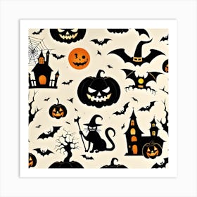 Halloween Pumpkins And Bats 1 Art Print
