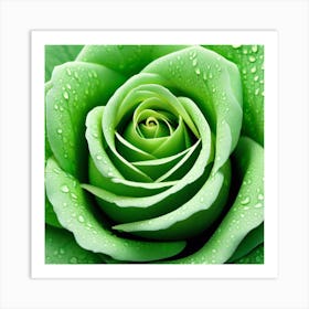 Green Rose With Water Droplets 2 Art Print