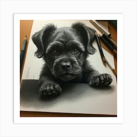 Black Dog Drawing Art Print