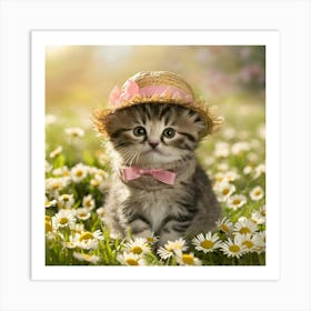 Cute Kitten In A Straw Hat Art Print