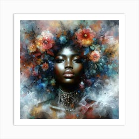 Black Woman With Flowers Art Print