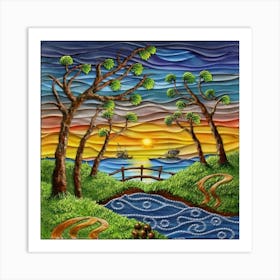 Highly detailed digital painting with sunset landscape design 7 Art Print