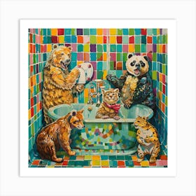 Bears In The Bath 1 Art Print