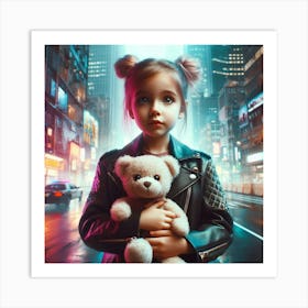 Little Girl With Teddy Bear 17 Art Print