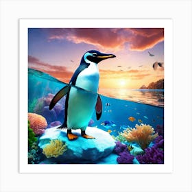 Penguin In The Ocean Art Print