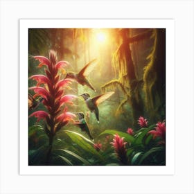 Hummingbirds In The Rainforest Art Print