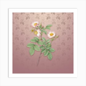 Vintage Short Styled Field Rose Botanical on Dusty Pink Pattern n.0087 Art Print