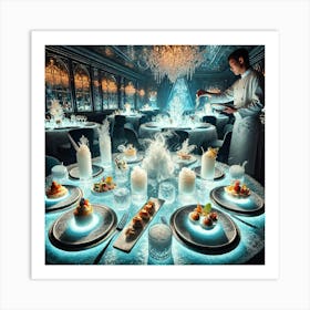 A Luxurious Restaurant Table Featuring A Cryomanc Art Print