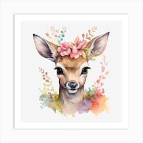 Deer With Flowers 3 Art Print