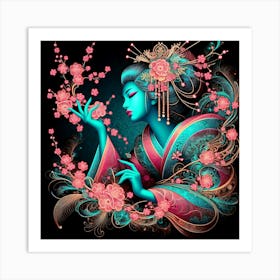 Japan Traditional Geisha Illustration By Ad 101 Art Print