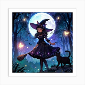 Witch With Broom Art Print