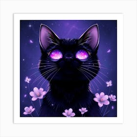 Black Cat With Purple Eyes 3 Art Print