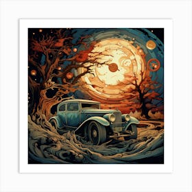 Car In The Moonlight Art Print