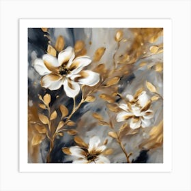 Gold And White Flowers 3 Art Print