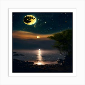 Moon And Stars Art Print