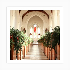 Christmas Decorations In A Church Art Print