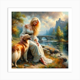 Girl And Her Dog Art Print