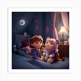 Teddy Bears in night Art Print