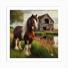 Clydesdale Walking By The Pond Copy Art Print