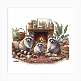 Raccoon Family Art Print