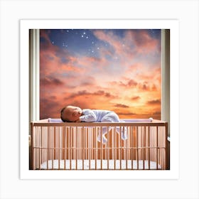 A Photo Of A Newborn Baby Sleeping In A Crib Art Print