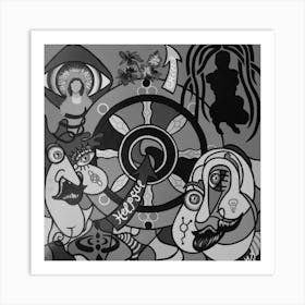 Abstract Figurative / Black & White / Zodiac Sign Virgo / 40x40cm Art Print