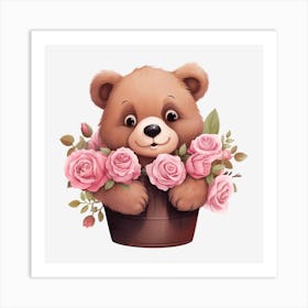 Teddy Bear With Roses 19 Art Print