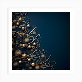 Christmas Tree On Blue Background Art Print