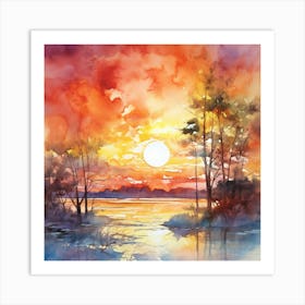 Watercolor Sunset Art Print