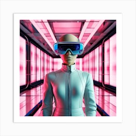 Futuristic Woman In Vr Glasses Art Print