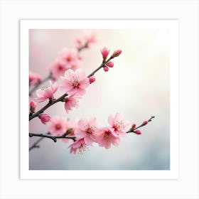 Delicate Cherry Blossoms In A Misty Watercolor Spring Scene 1 Art Print