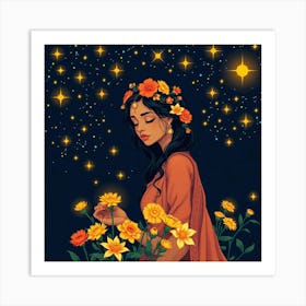 Girl With Flowers Art Print