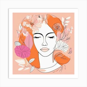 woman portrait with floral head crown 2 Art Print