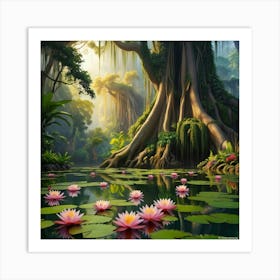 Majestic Scene Of Beautiful Vibrant Waterlillies Art Print