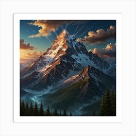 Mountains At Sunset Art Print