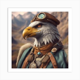 Close Up Portrait, Anthropomorphic Eagle Mountaneer Wearing An Expedition Outfit, In The Himalayas, Art Print