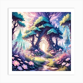 A Fantasy Forest With Twinkling Stars In Pastel Tone Square Composition 69 Art Print