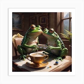 Two frogs sharing a cup of tea elligantly  Art Print