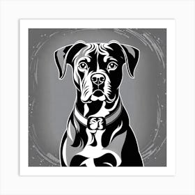 Boxer Dog, Black and white illustration, Dog drawing, Dog art, Animal illustration, Pet portrait, Realistic dog art Art Print