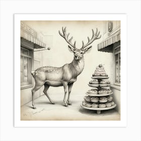 Deer In A Bakery Art Print