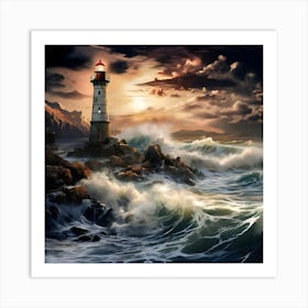 Lighthouse In The Sea Art Print