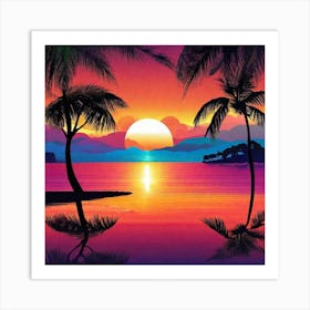 Sunset With Palm Trees 9 Art Print