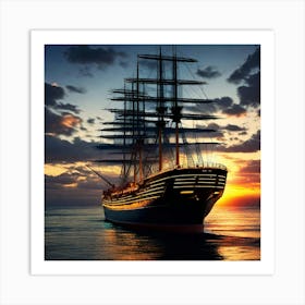 Sailing Ship At Sunset 9 Art Print