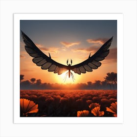 Sunset With A Dragonfly Art Print