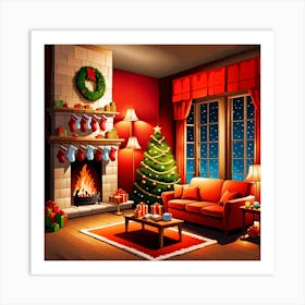 Christmas Living Room, gifts, socks, lights, Christmas Tree art, Christmas Tree, Christmas vector art, Vector Art, Christmas art, Christmas Art Print