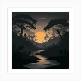 Sunset In The Jungle Art Print