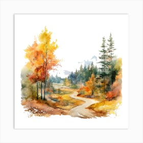 Watercolor Autumn Road Art Print