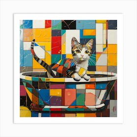 Cat In A Tub Art Print